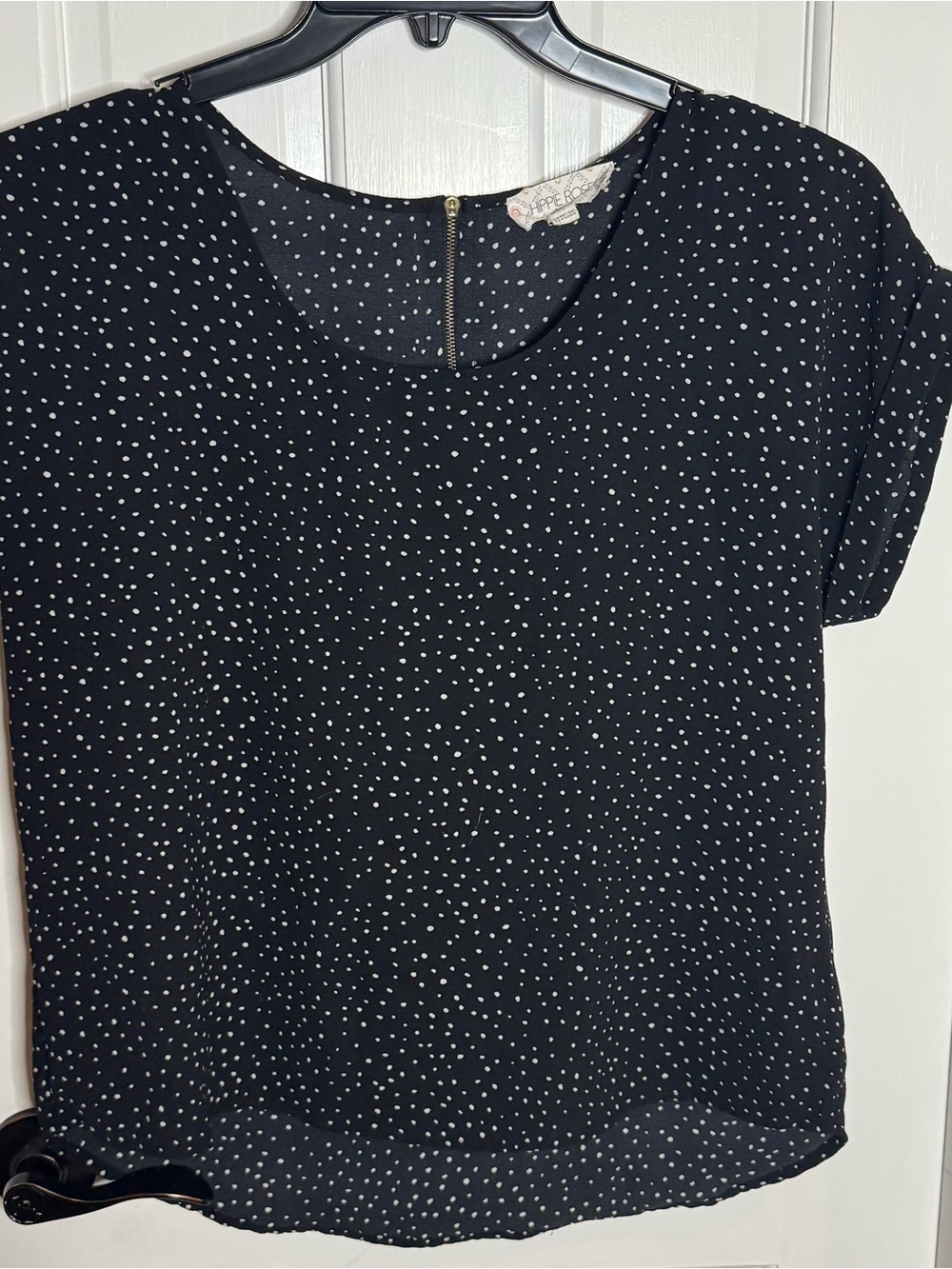 Hippie Rose Black White Polka Dot Short Sleeve Blouse XL